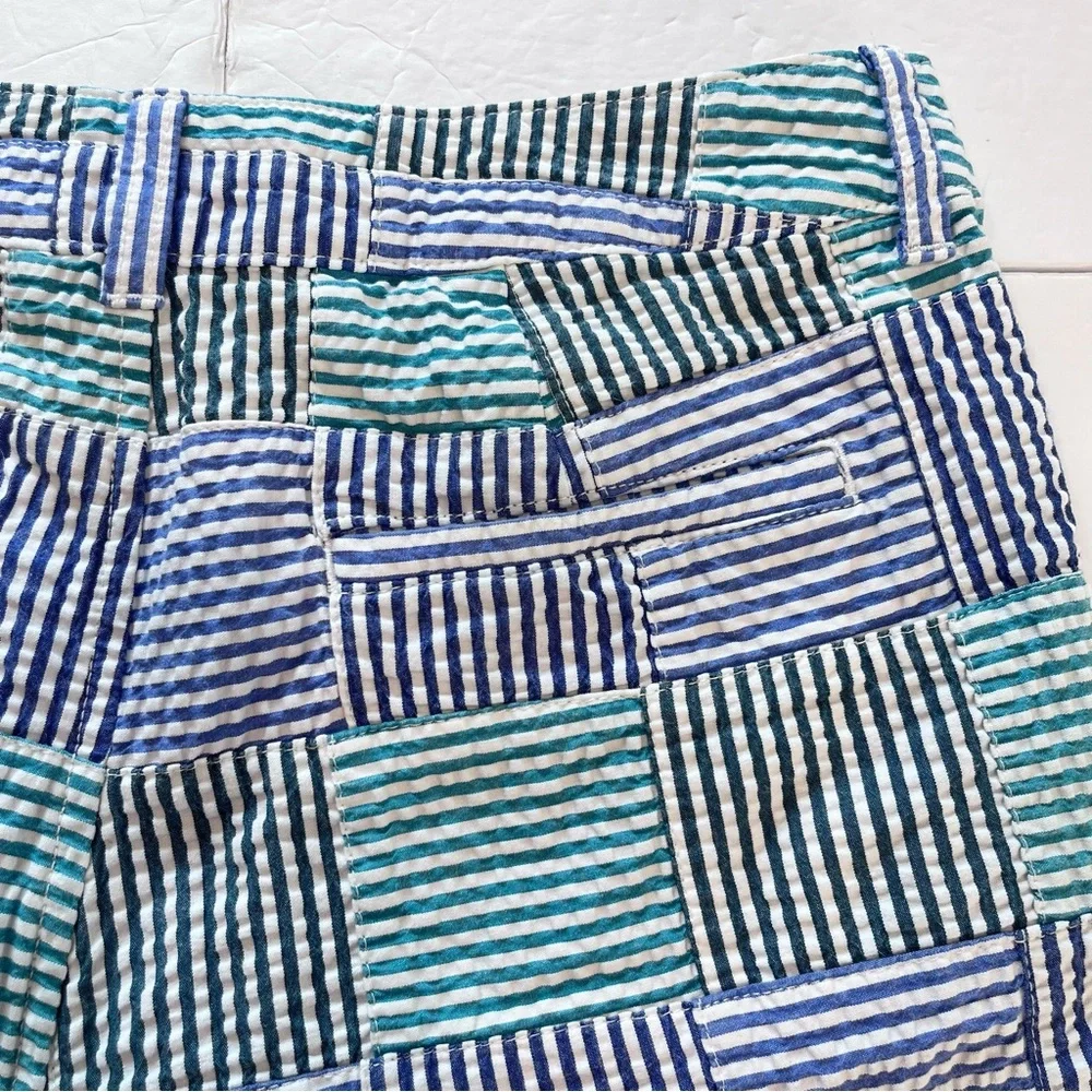 LL Bean Lakewashed Blue‎ Green Seersucker Plaid Chino Bermuda Shorts Size 6